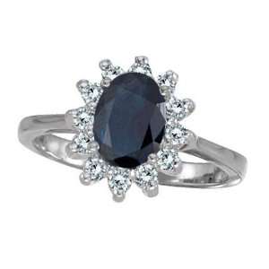 Lady Diana Blue Sapphire and Diamond Ring 14k White Gold (2.10 ctw)
