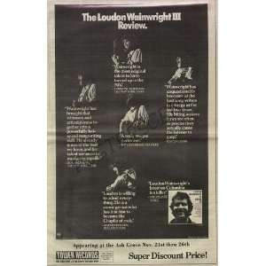  Loudon Wainwright III Original LP Promo Poster Ad 1972 