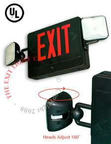Red LED Exit Sign & Emergency Light Black Housing Combo  
