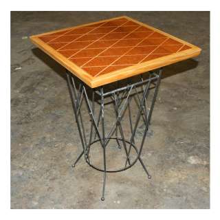 Mid Century Iron Side Table with Wood Table Top  