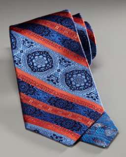 N1LT8 Robert Graham Medallion Stripe Silk Tie, Blue