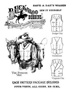   Bobbins Mens 1800s 1900 Historic/Western VEST Sewing Pattern 4 Styles