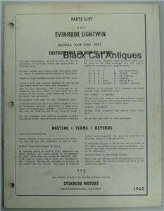 Original 1960 Evinrude Lightwin Outboard Motor Parts List #3034 & 3035 