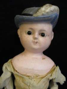 15.5 Early Wax Over Papier Mache RARE MOLDED HAT c1840  