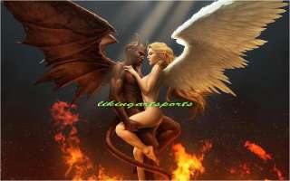 wonderful paintingthe devil and angel on canvas  