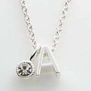 Silver Plate Simulated Crystal Charm Initial Pendant