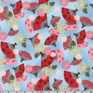  45 Wide Kawaii Asian Fans Spring Fabric By The Yard 