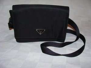   Prada Black Nylon Small Top Flap Adjustable Shoulder Handbag  