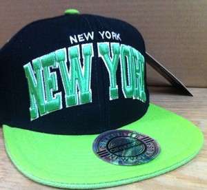 NY NEW YORK CITY SNAPBACK HAT CAP FLAT BILL 2 TONE BLACK NWT NEW LIME 