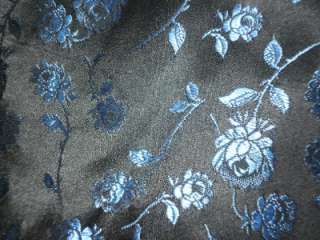   Black & Blue Brocade Floral Garter Belt Metal Hooks sz 32  