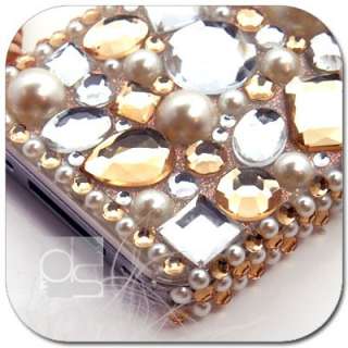 3D Bling Gold Crystal Gems Hard Skin Back Case Cover For Apple iPhone 