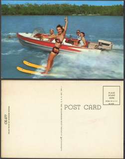 Postcard Pretty Pin Up Girl Water Skiing Boat Lac du Flambeau 