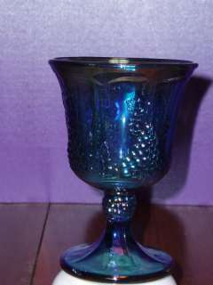 Purple Carnival Glass Goblet Grapes and Leaf  