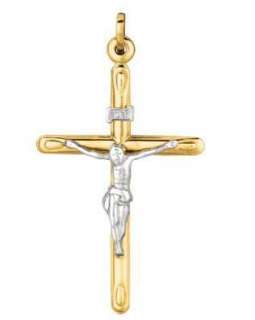 14K Real Yellow Gold Shiny Cross Charm Crucifix Pendant New Large 