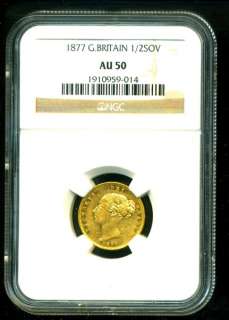 1877 VICTORIA GOLD COIN HALF 1/2 SOVEREIGN DIE # 47 NGC  