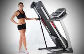 The treadmills SpaceSaver deck folds up quickly for easy storage.