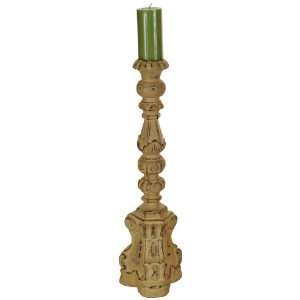 Carved Medium White Wood Candleholder 