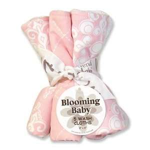 Blooming Bouquet Wash Cloth  5 Pack Set Versailles Pink Scroll Twill 