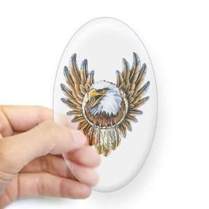  Sticker Clear (Oval) Bald Eagle with Feathers Dreamcatcher 