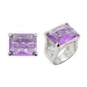 19.8ct Emerald Cut Lavender CZ Sterling Silver Ring Size 7(Sizes 6,7,8 
