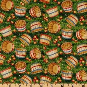  44 Wide Apple A Day Tossed Baskets Green Fabric By The 
