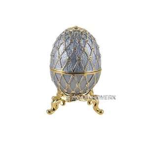  Blue Egg Jewelry Trinket Box Bejeweled Faberge Style 2.75 