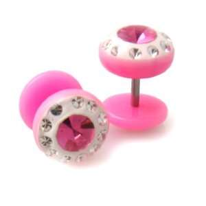  Pink Acrylic Fake Plugs with Gem Stone Accents   16g 