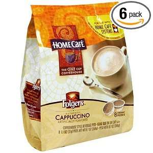 Folgers Home Cafe Coffee Pods, Cappuccino, 8 Count Packages (Pack of 6 