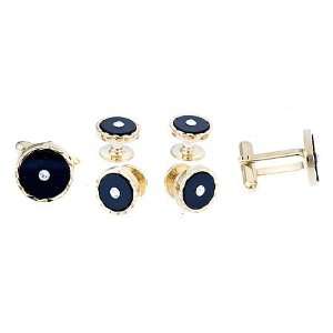  Elegant onyx cufflinks and shirt stud formal set with a 