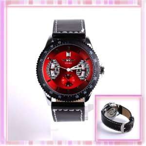   Mechanical Skeleton Watch Hand Wind Up Dial Black Leather Strap W0112
