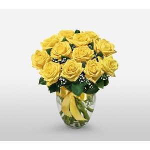 Send Fresh Cut Flowers   12 Long Stem Yellow Roses  