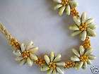 Hawaiian Jewelry Shell Lauhala Necklace Green Flowers