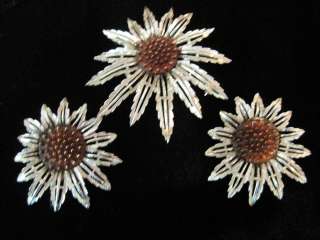   Sarah Coventry Starburst Sunflower Brooch Earrings Demi Set  