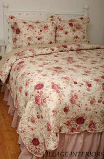 CHIC SHABBY ANTIQUE CABBAGE ROSE COTTON KING QUILT  