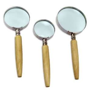 3pc Classic Magnifier Glass Desk Set   5X   Wood Handle with Chrome 