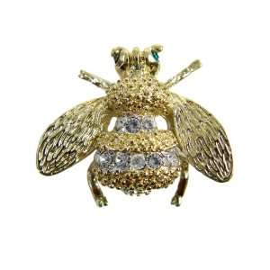  Yellow Gold CZ Diamond Embellished Bee Lapel Pin   Gold Plated 