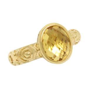 Delatori 18kt Gold Plated Sterling Silver Ring with Citrine Center 