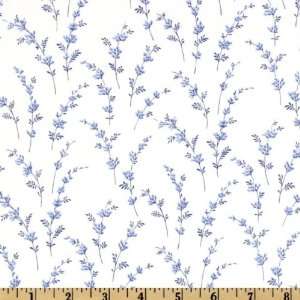  44 Wide French Blue Petite Vines White/Blue Fabric By 