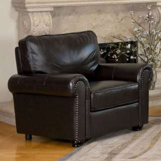   Modern Dark Brown Top Grain Leather Living Room Sofa Arm Chair  