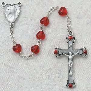  6x6mm Red Heart Bead w/ Sterling Silver Crucifix & Center 