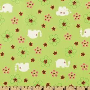  44 Wide Elle Fun Elephant & Flowers Lime Fabric By The 