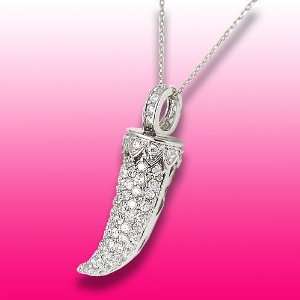   Zirconia CZ Accent Sterling Silver Horn Pendant Necklace Jewelry