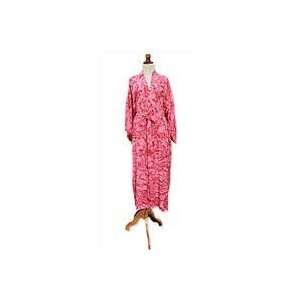  NOVICA Womens batik robe Crimson Destiny