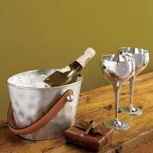  Hammered Silver Wine Goblets and Ice Bucket / Ice Bucket 