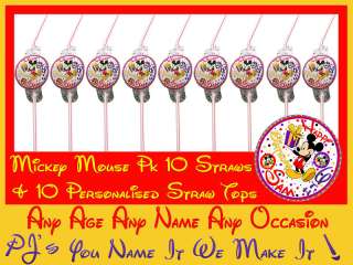 Personalised 10 Straws & Tops Mickey Mouse Birthday  