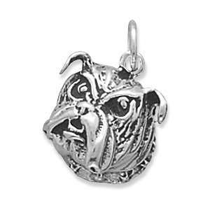  Sterling Silver Bulldog Face Charm with 18 Steel Chain Jewelry