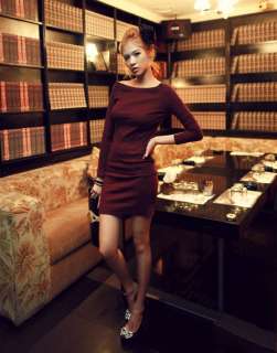   Long Sleeve Bustier Plum Cocktail Club Evening Mini Pencil Dress A71T