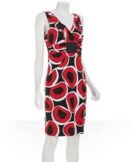 David Meister red graphic matte jersey v neck dress   up to 70 