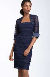 JS Collections Ruffle Stripe Mesh Sheath Dress & Bolero