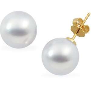   Gold Pair. 15.00 Round Fine South Sea Cultured Pearl Earrings Jewelry